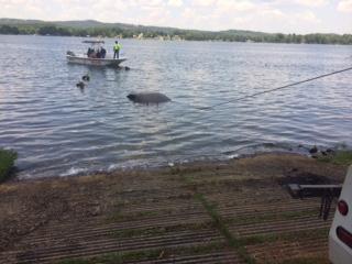 Members of the Cherokee County Rescue Squad retrieving a vehicle from Weiss lake