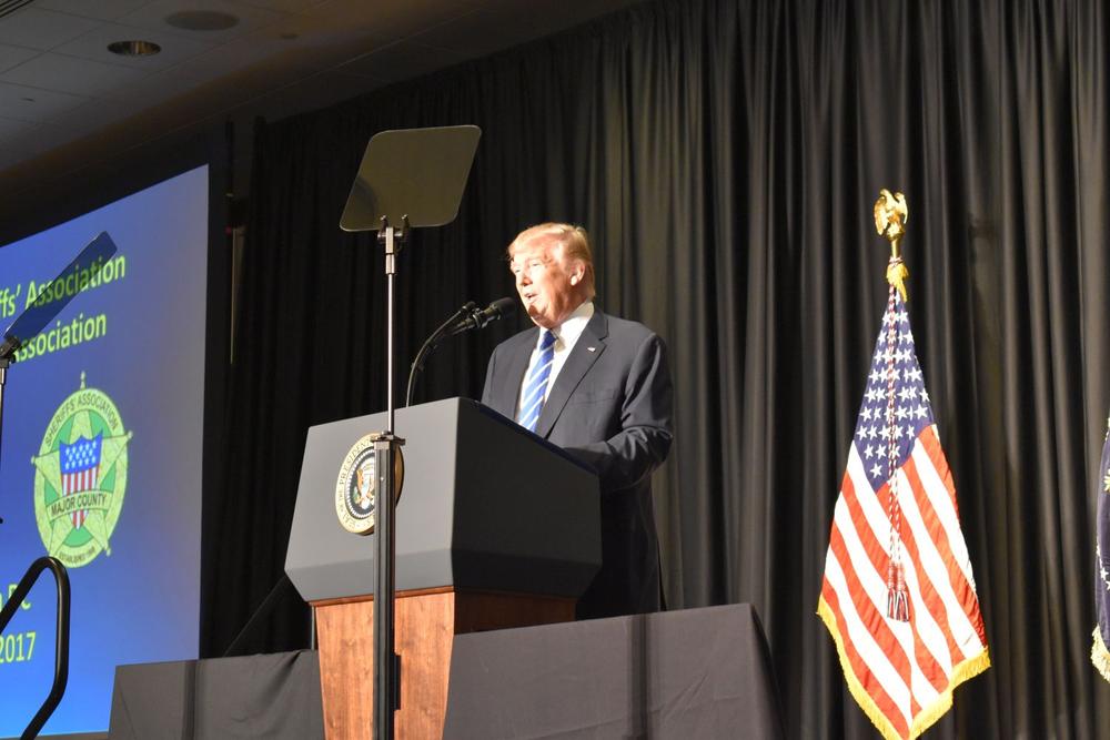President Donald Trump speaking during the National Sheriff's Association Winter Legislative Conference