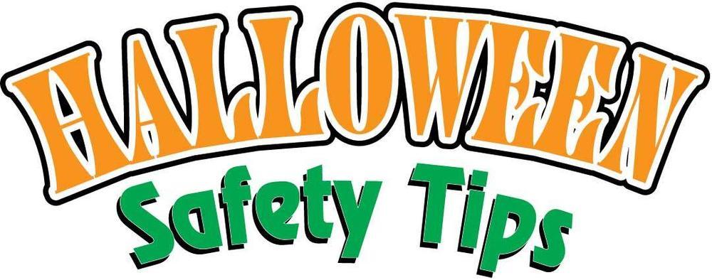 Halloween in orange text and safety tips in green text