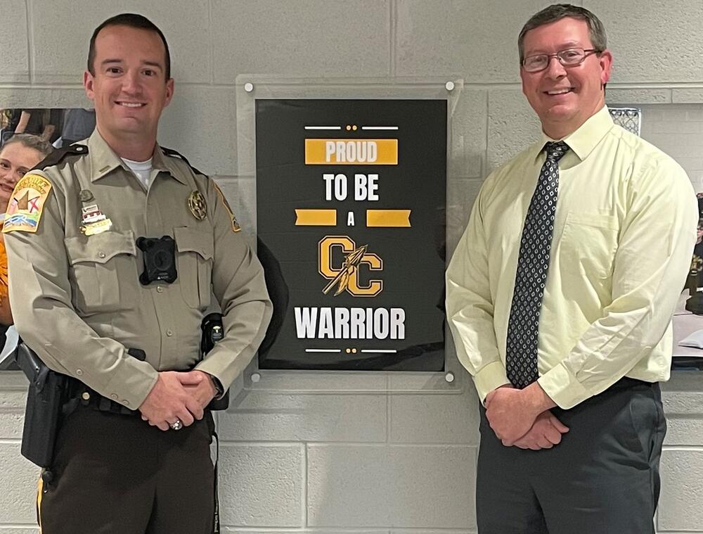 Lt. Jordan Kelly and Centre Elementary Principal Wes Neyman 2022 